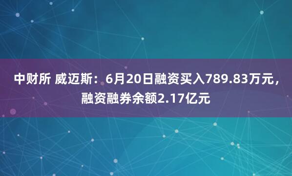 中财所 威迈斯：6月20日融资买入789.83万元，融资融券余额2.17亿元